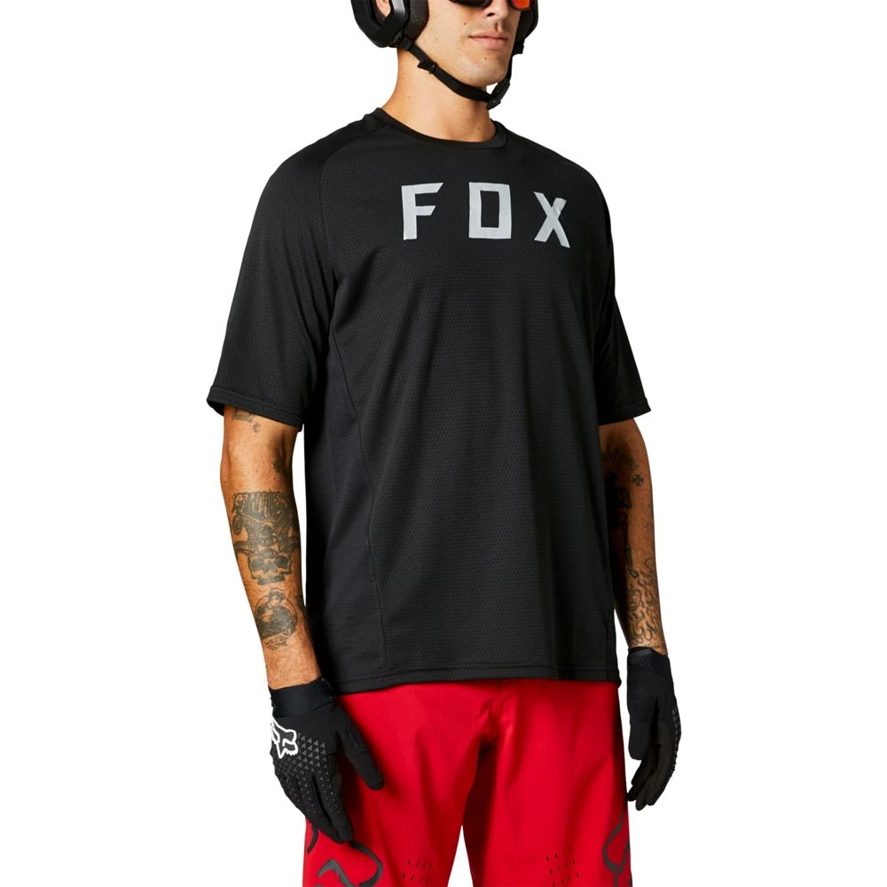 Fox Defend Kortermet MTB Jersey Sort Hvit Logo
