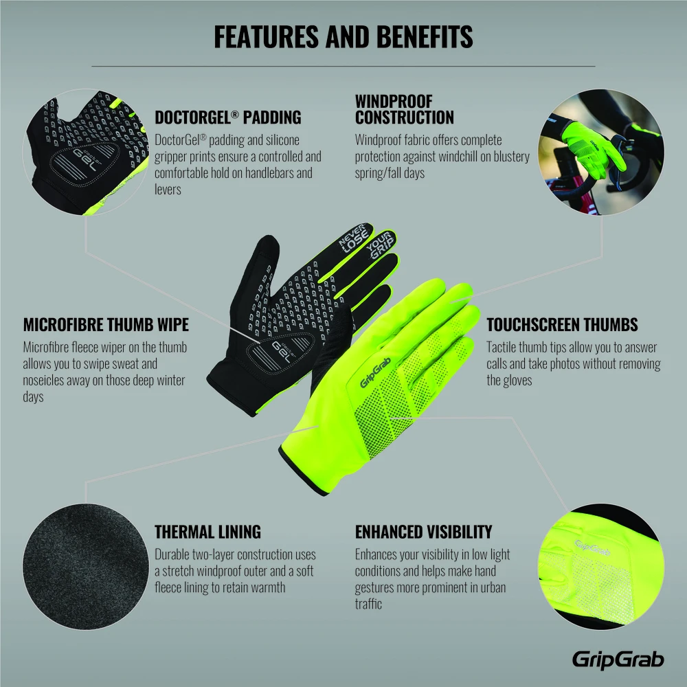 GripGrab Ride Hi-Vis Windproof Midseason Hansker Neon 4 GripGrab Ride Hi-Vis Windproof Midseason Hansker Neon - Bilde 2