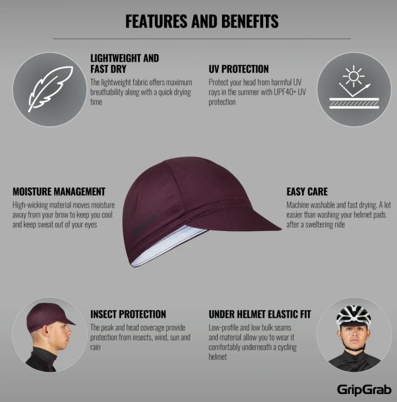 GripGrab Sommersykkelcap Mørkerød 4 GripGrab Sommersykkelcap Mørkerød - Bilde 2